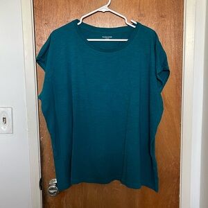 Eileen Fisher Woman 100% organic cotton teal tee T-shirt top EUC 2X